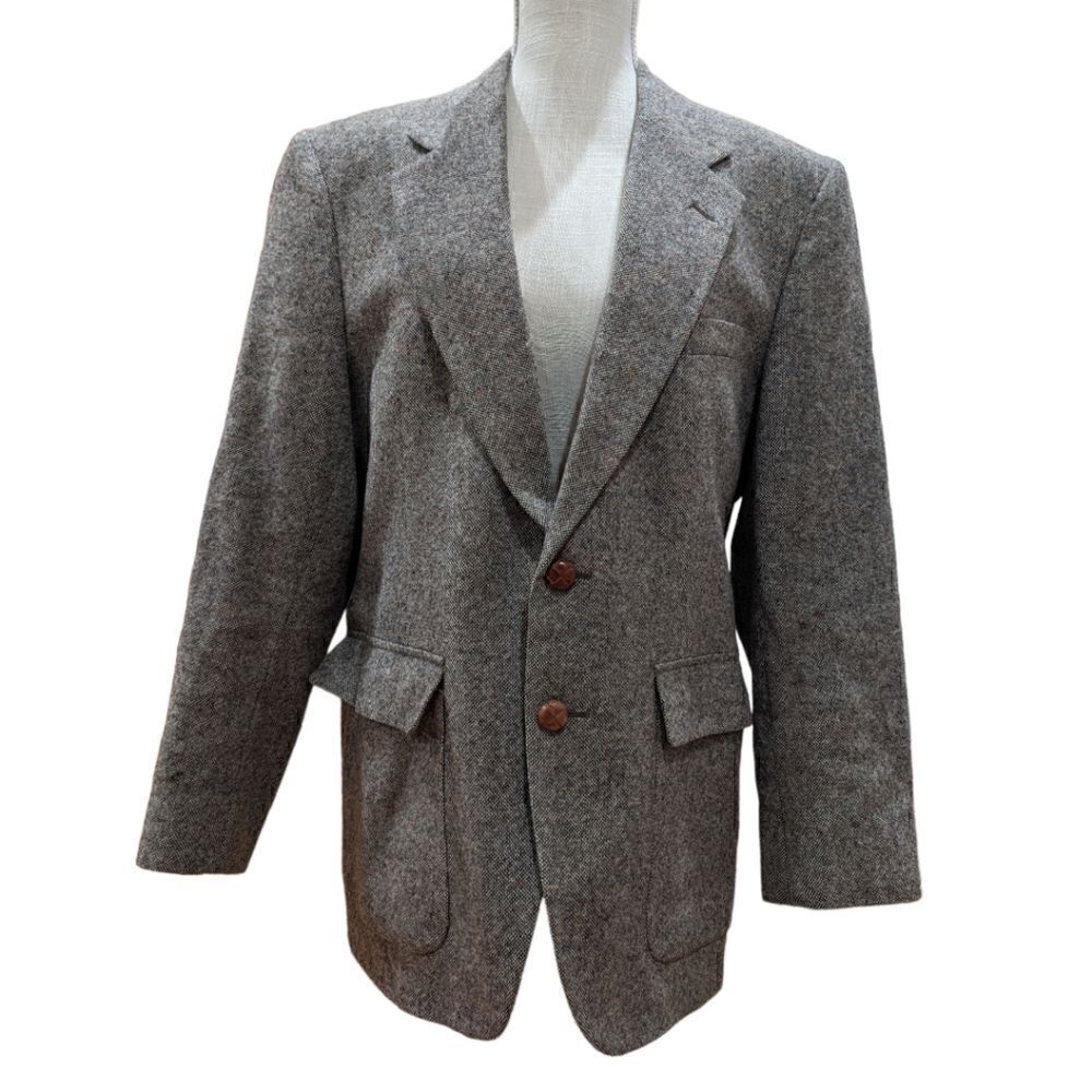 Charles Klein Wool Brown Two Button Blazer Chestnut Button Patch Elbows Size 40S